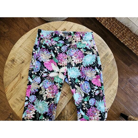 J. Crew Mercantile Women's Corinth Black Pink Teal Floral Ruby Pants Size 6 - Picture 2 of 7